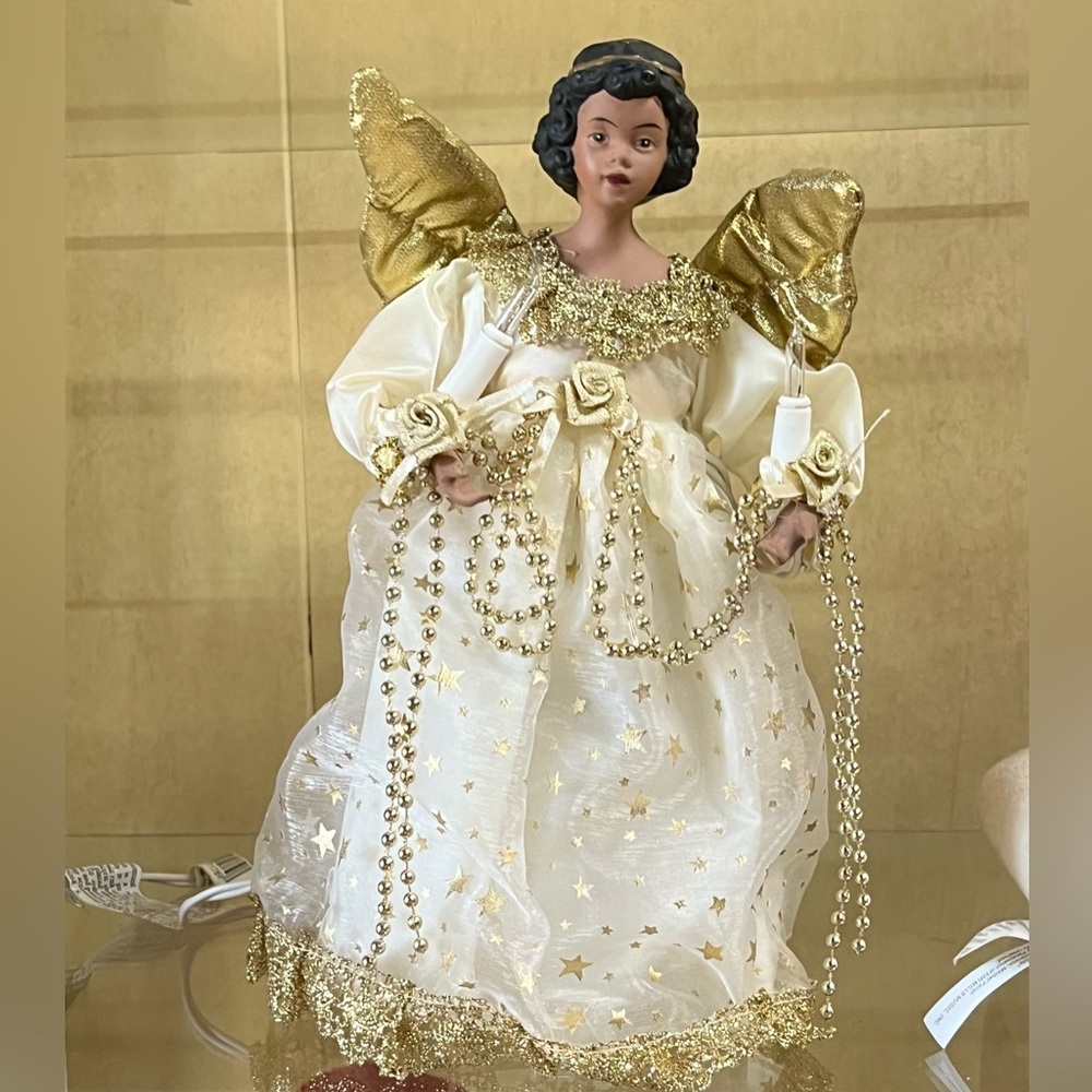 African American Lighted Tree Topper Vintage Christmas Angel